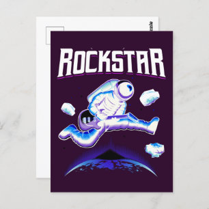 Rockstar astronaut playing guitar in space postca postcard