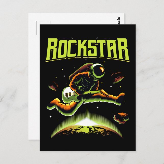 Rockstar astronaut playing guitar in space  postcard (Front/Back)