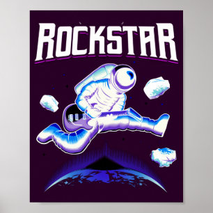Rockstar astronaut playing guitar in space poster