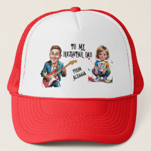 Rockstar Caricatures Dad and child with guitar Trucker Hat
