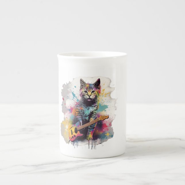 rockstar cat cat lover design  bone china mug (Front)