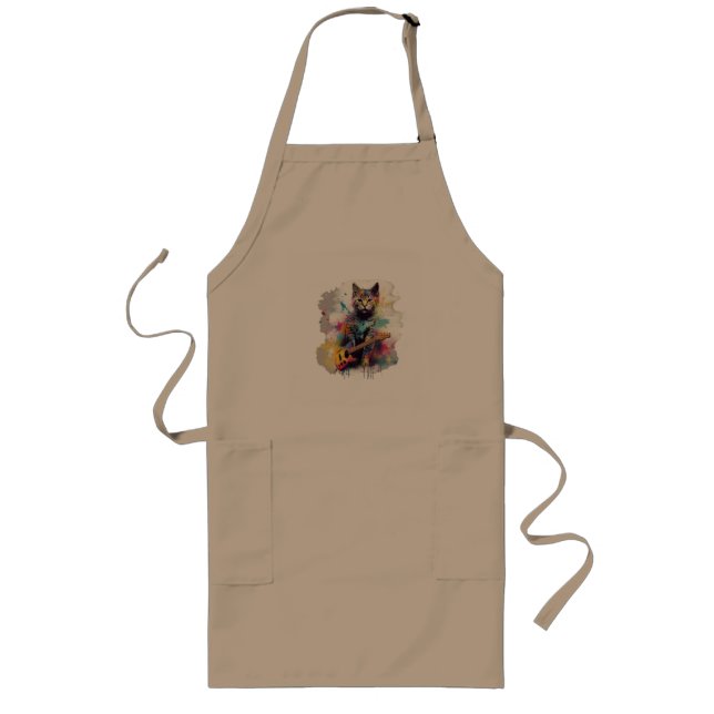 rockstar cat cat lover design  long apron (Front)