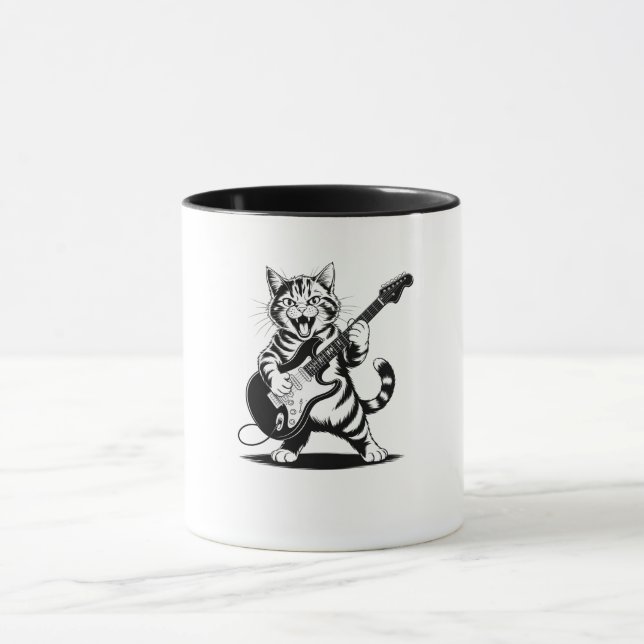 Rockstar Cat Guitar Solo – Funny Music Lover Gift Mug (Center)