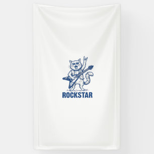 Rockstar Cat Guitar Vintage Engraving Shirt Design Banner