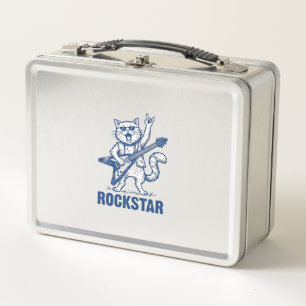 Rockstar Cat Guitar Vintage Engraving Shirt Design Metal Lunch Box