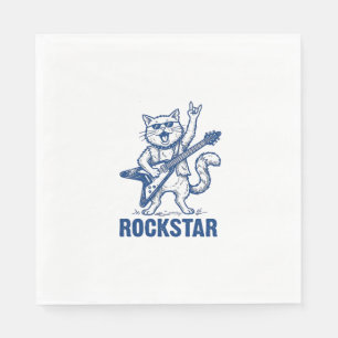 Rockstar Cat Guitar Vintage Engraving Shirt Design Napkin