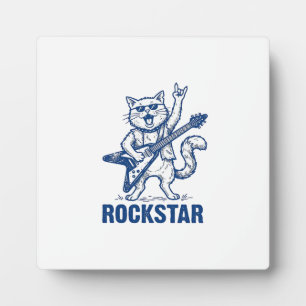 Rockstar Cat Guitar Vintage Engraving Shirt Design Plaque