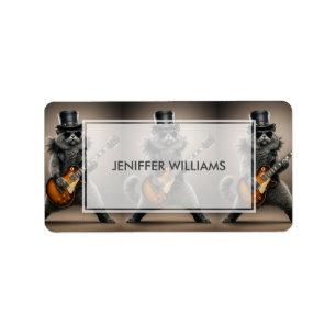 Rockstar Cat Playing Electric Guitar in Leather Label