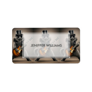 Rockstar Cat Playing Electric Guitar in Leather Label
