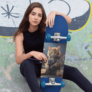 ROCKSTAR CAT PLAYING GUITAR SKATEBOARD DECK