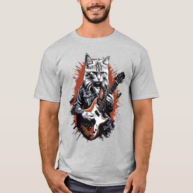 Rockstar Cat Shredding Guitar T-Shirt (Front)