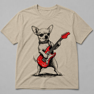 Rockstar Chihuahua Dog Playing Red Electric Guitar T-Shirt