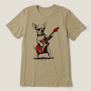 Rockstar Chihuahua Dog Playing Red Electric Guitar Tri-Blend Shirt