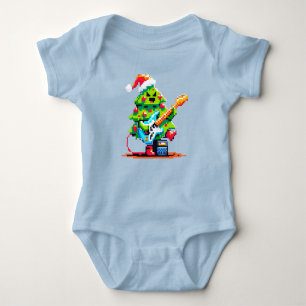 Rockstar Christmas Tree - Pixel Art Bass Guitar Baby Bodysuit