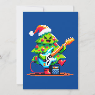 Rockstar Christmas Tree - Pixel Art Bass Guitar Holiday Card