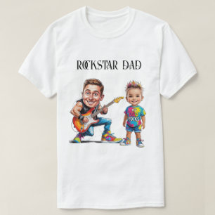 Rockstar Dad and child Caricatures with guitar T-Shirt