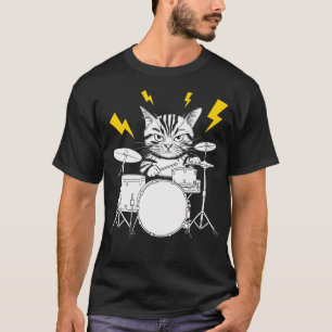Rockstar Drummer Cat On Cat Drums T-Shirt