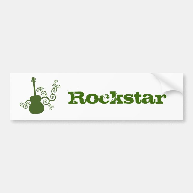 Rockstar Guitar Bumper Sticker, Green Sticker (Front)