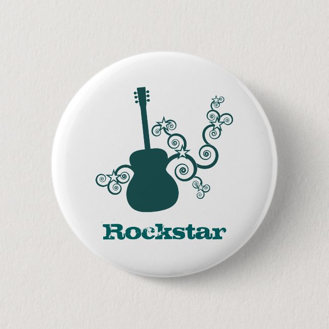Rockstar Guitar Button, Dark Teal 6 Cm Round Badge (Front)