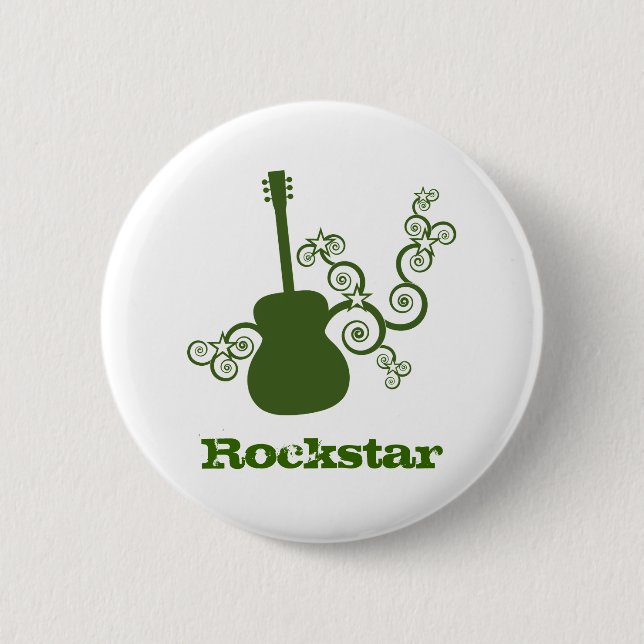 Rockstar Guitar Button, Green 6 Cm Round Badge (Front)