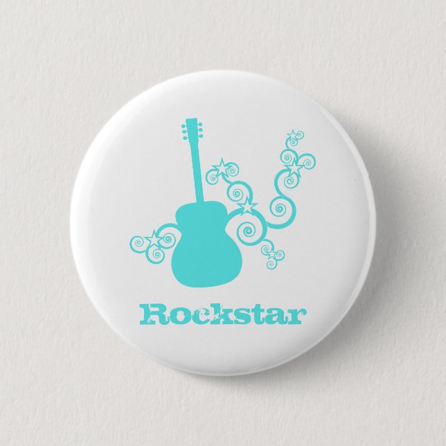 Rockstar Guitar Button, Light Turquoise 6 Cm Round Badge (Front)