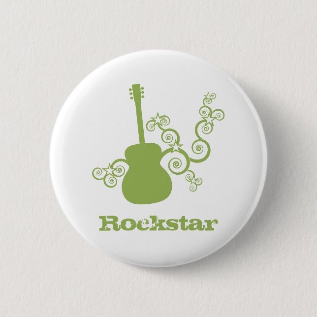 Rockstar Guitar Button, LimeGreen2 6 Cm Round Badge (Front)