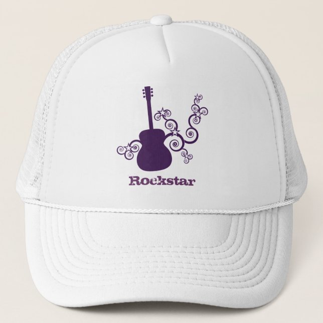 Rockstar Guitar Hat, Purple Trucker Hat (Front)
