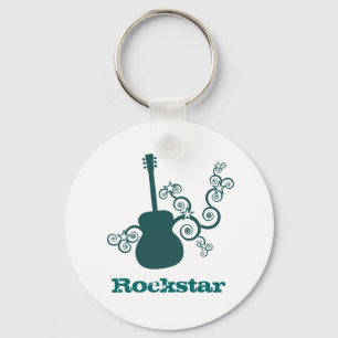 Rockstar Guitar Keychain, Dark Teal Key Ring