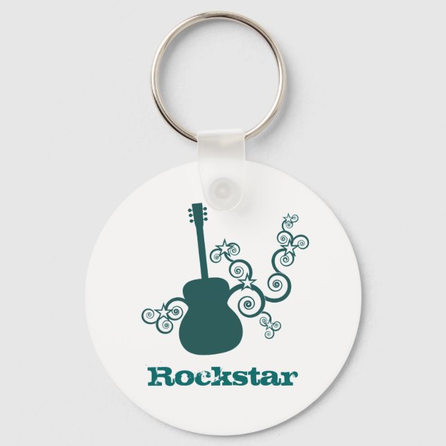 Rockstar Guitar Keychain, Dark Teal Key Ring (Front)