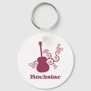 Rockstar Guitar Keychain, Fuchsia Key Ring