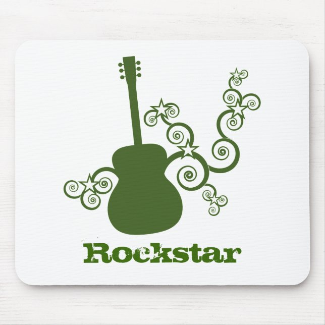 Rockstar Guitar Mousepad, Green Mouse Pad (Front)