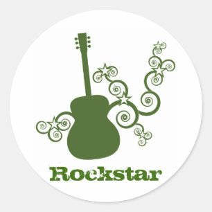 Rockstar Guitar Stickers, Green Classic Round Sticker