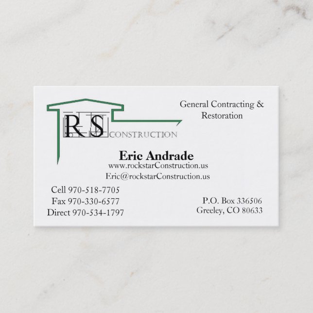 ROCKSTAR Logo, Rockstar Construction, Eric Andr... Business Card (Front)