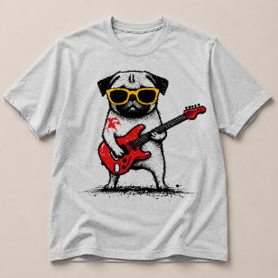 Rockstar Pug Dog Playing Electric Guitar T-Shirt