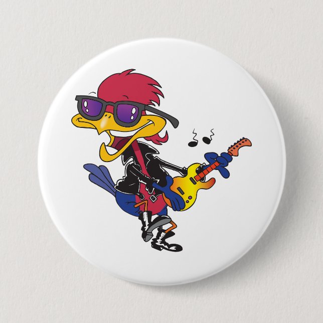 Rockstar Roadrunner Bird Playing Guitar 7.5 Cm Round Badge (Front)