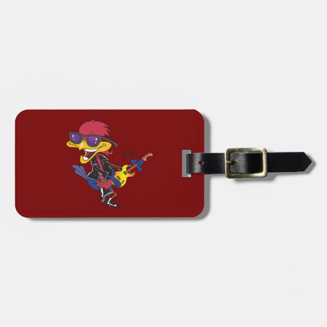 Rockstar Roadrunner Bird Playing Guitar Luggage Tag (Front Horizontal)