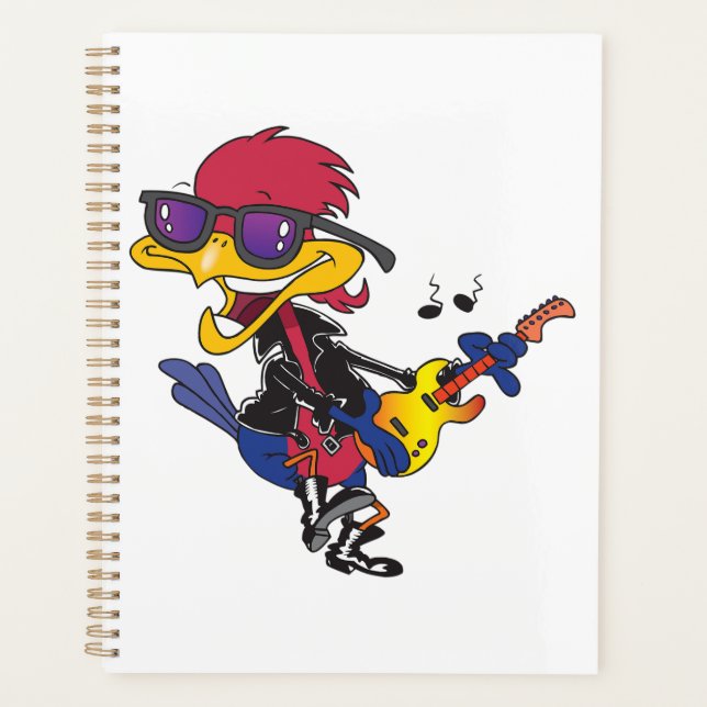 Rockstar Roadrunner Bird Playing Guitar Planner (Front)