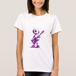 Rockstar Robot with Purple Electric Guitar T-Shirt