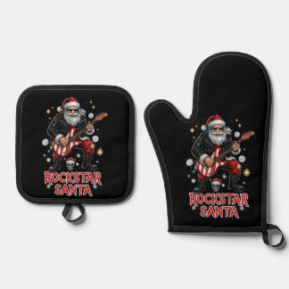 Rockstar Santa Potholder Set