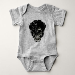 Rockstar Skull with Wild Hair Baby Bodysuit
