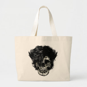 Rockstar Skull with Wild Hair Large Tote Bag
