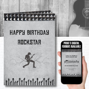 Rockstar Studded Guitar Theme Happy Birthday Card
