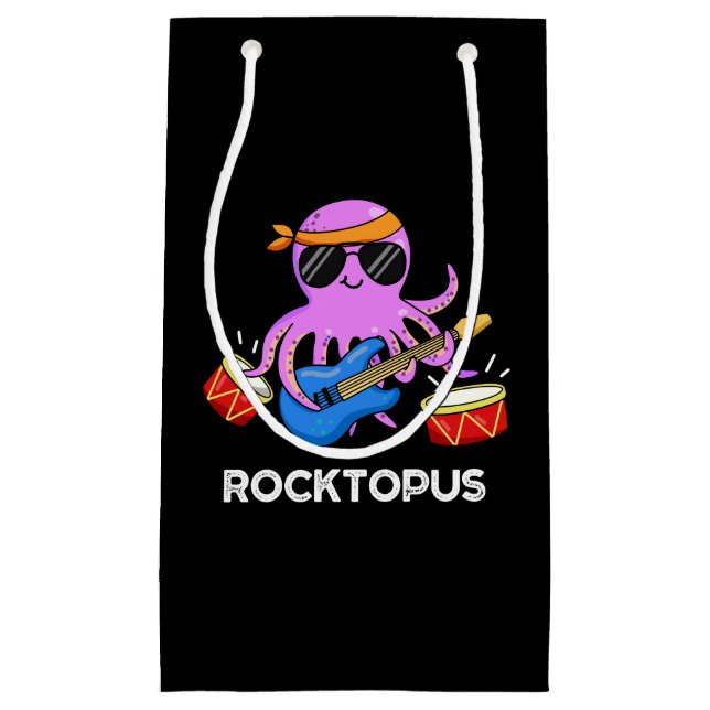 Rocktopus Funny Rock Band Octopus Pun Dark BG Small Gift Bag (Front)