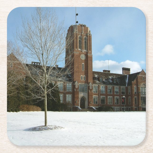 Rockwell in Winter at Grove City College Square Paper Coaster (Front)