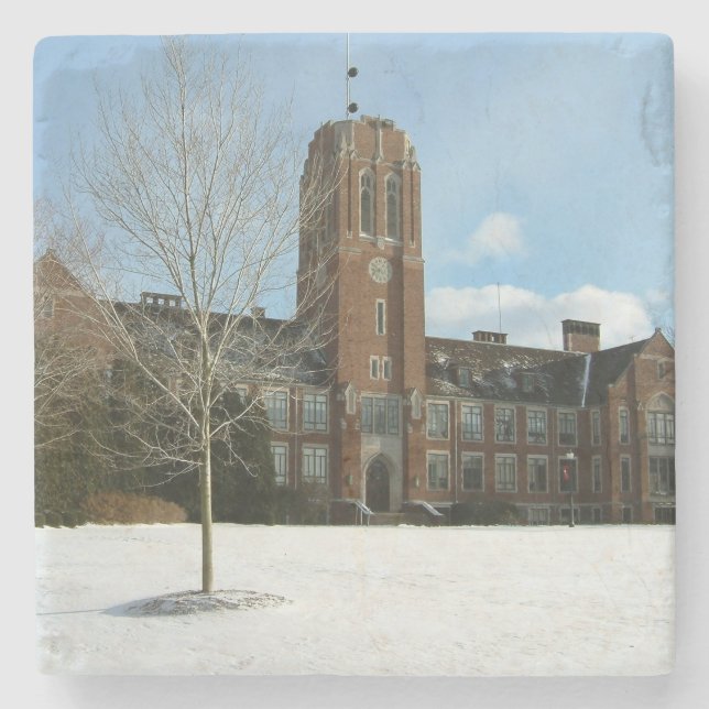 Rockwell in Winter at Grove City College Stone Coaster (Front)
