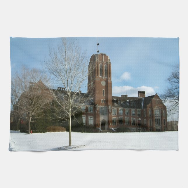 Rockwell in Winter at Grove City College Tea Towel (Horizontal)