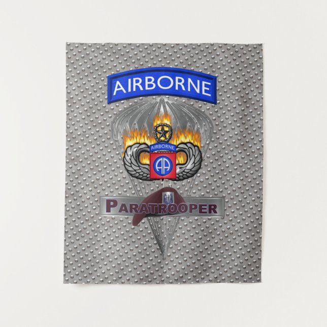 Rocky 82nd Airborne Division Silver Chute Tapestry (Front)