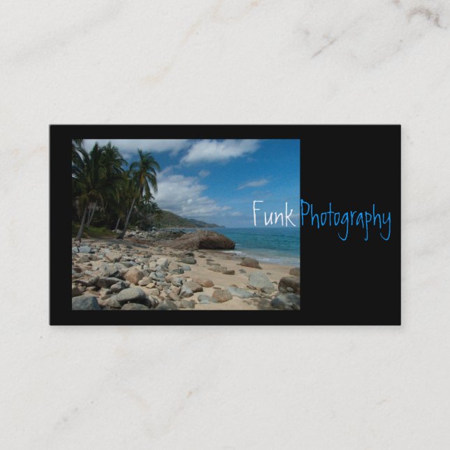 Rocky Beach with Palm Trees Business Card (Front)