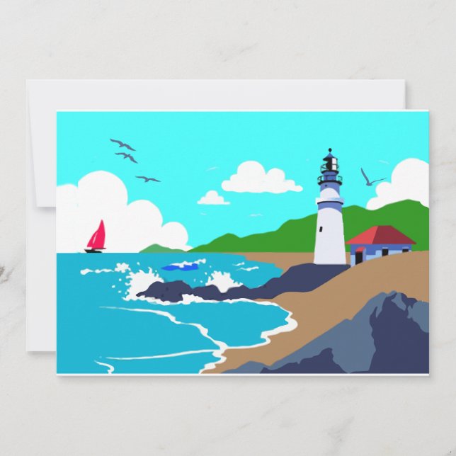 Rocky Coast Lighthouse Invitation (Front)