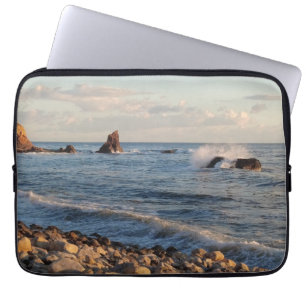 Rocky Coastline at Sunset Ocean Waves Crashing Laptop Sleeve